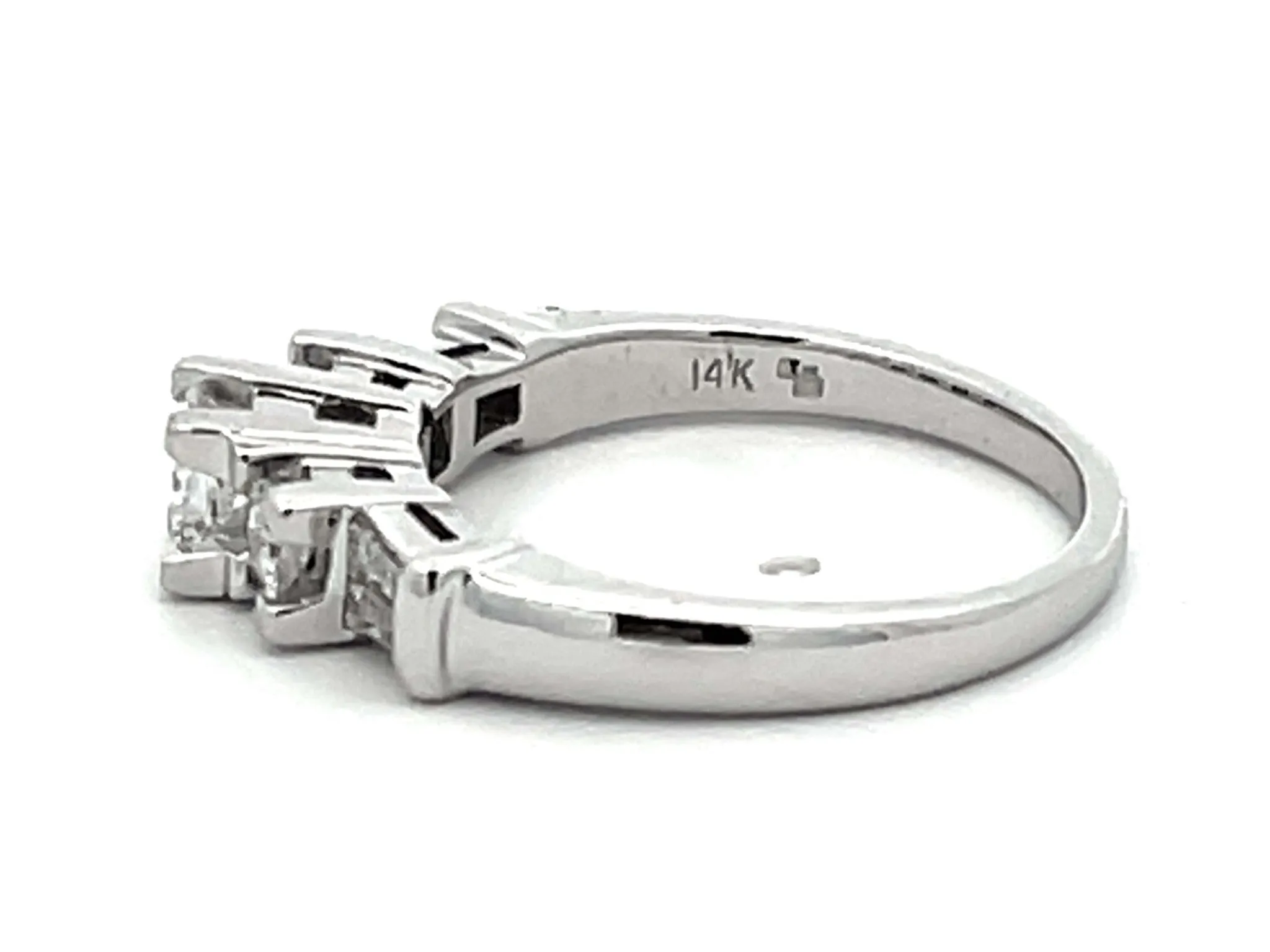 Princess Cut Diamond and Baguette Engagement Ring 14k White Gold