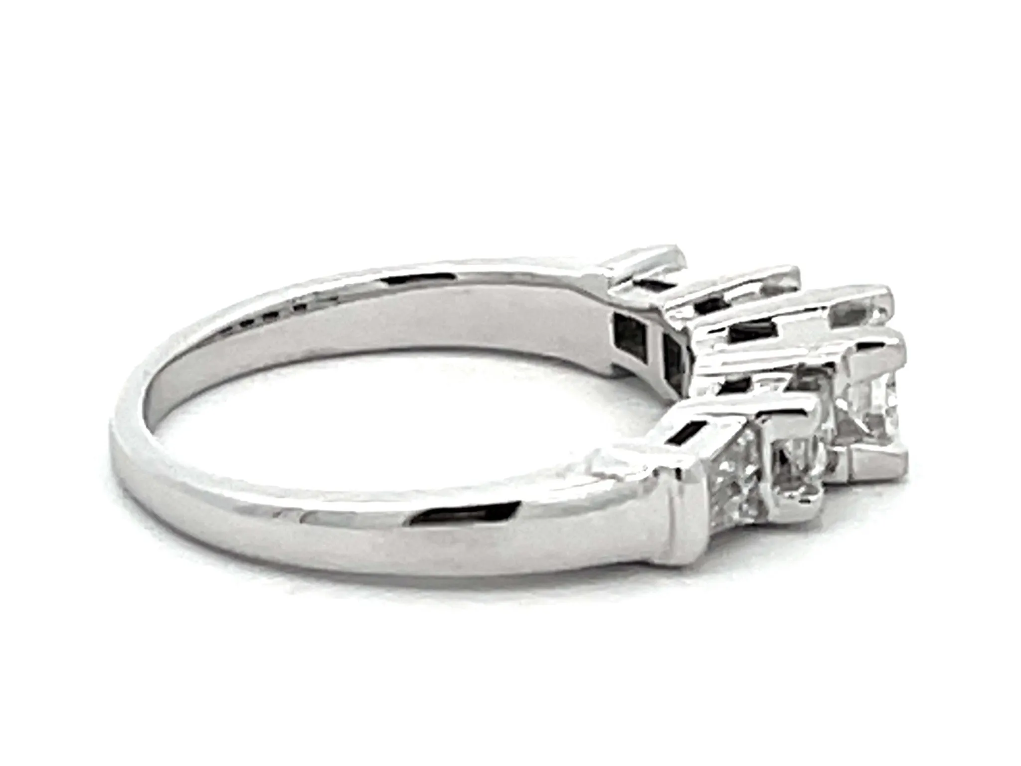 Princess Cut Diamond and Baguette Engagement Ring 14k White Gold