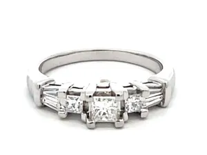 Princess Cut Diamond and Baguette Engagement Ring 14k White Gold