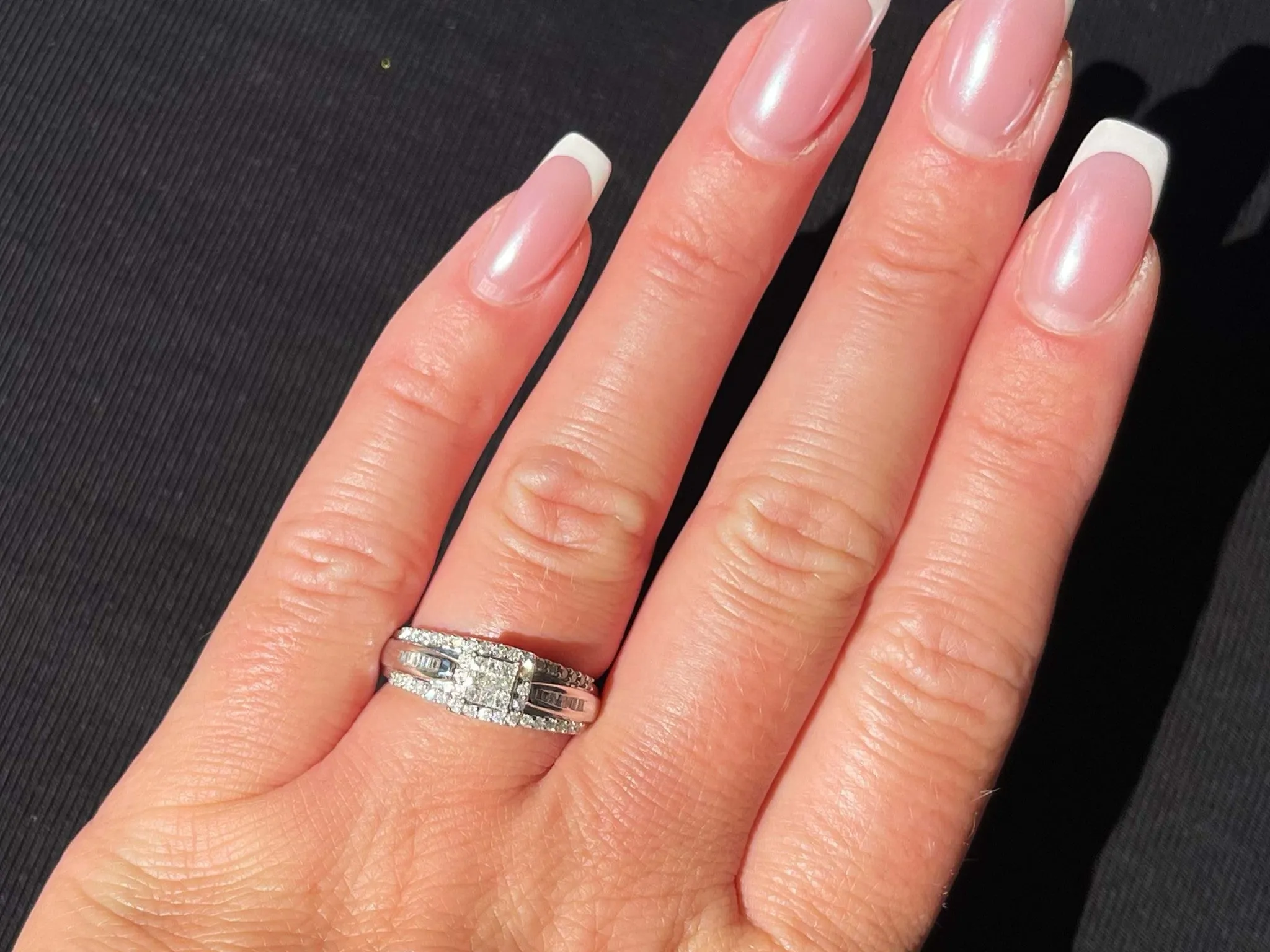 Princess Cut Diamond Cluster Center Engagement Ring 14k White Gold