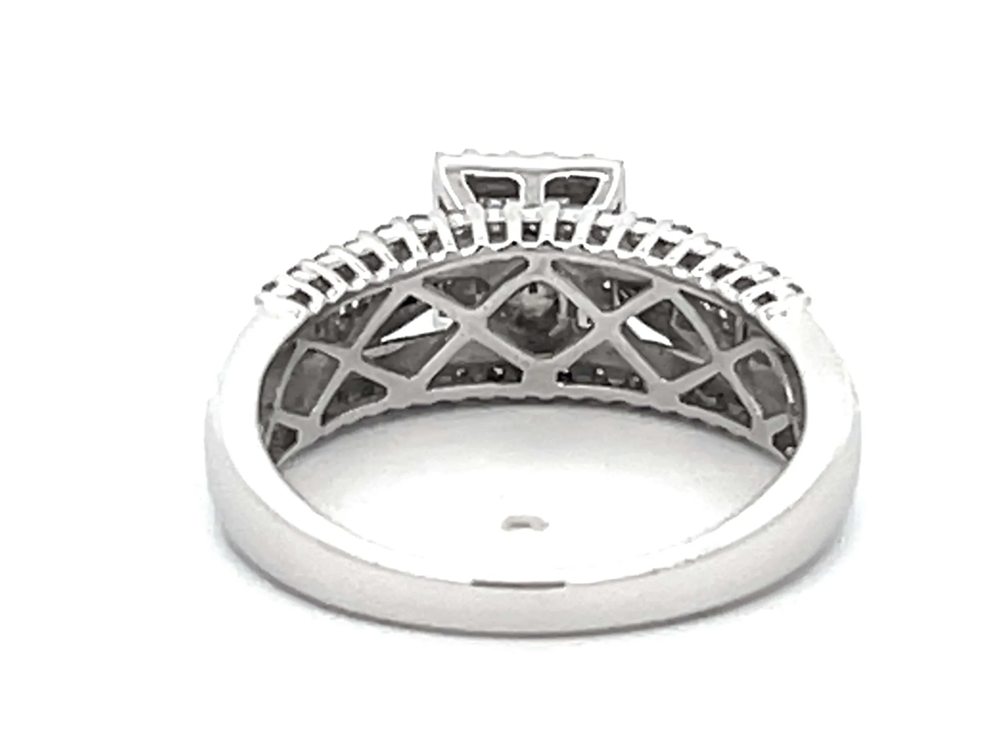 Princess Cut Diamond Cluster Center Engagement Ring 14k White Gold