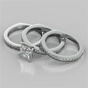 Princess Cut Euro Style Wedding Set With 2 Matching Bands