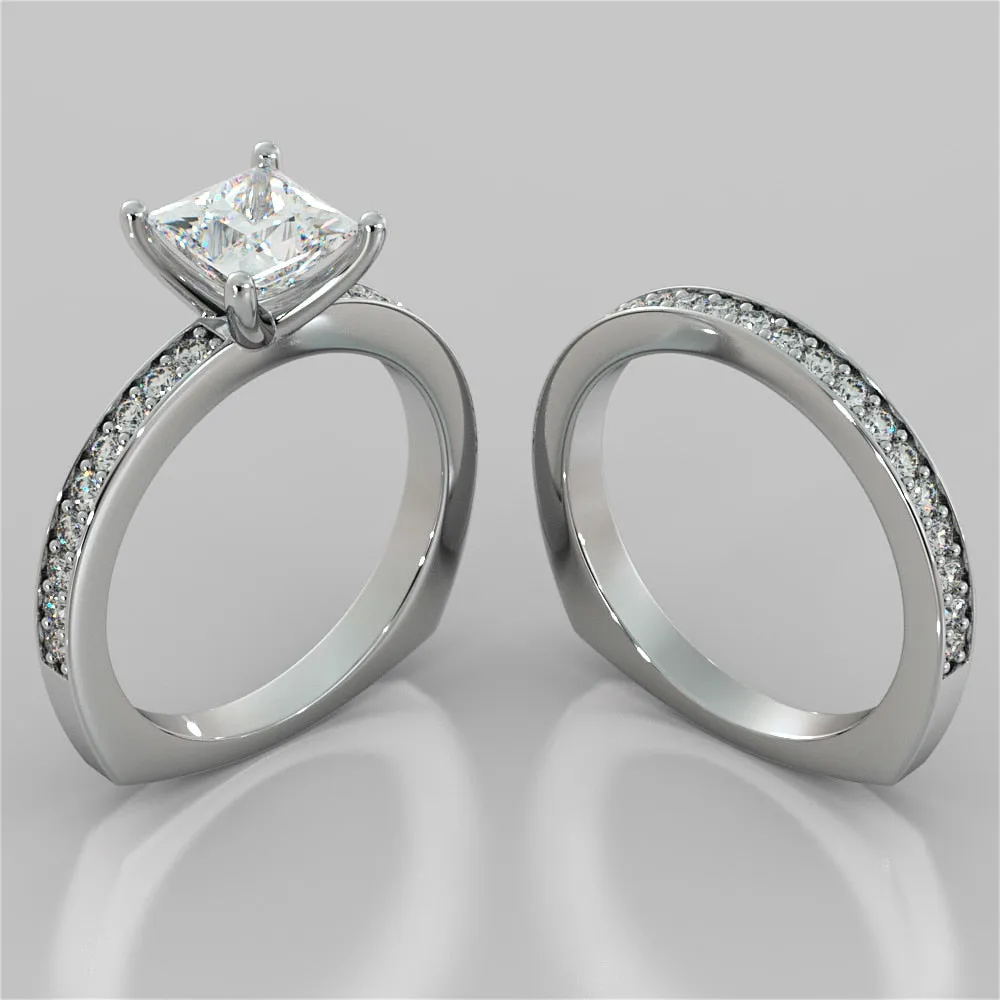 Princess Cut Euro Style Wedding Set With 2 Matching Bands