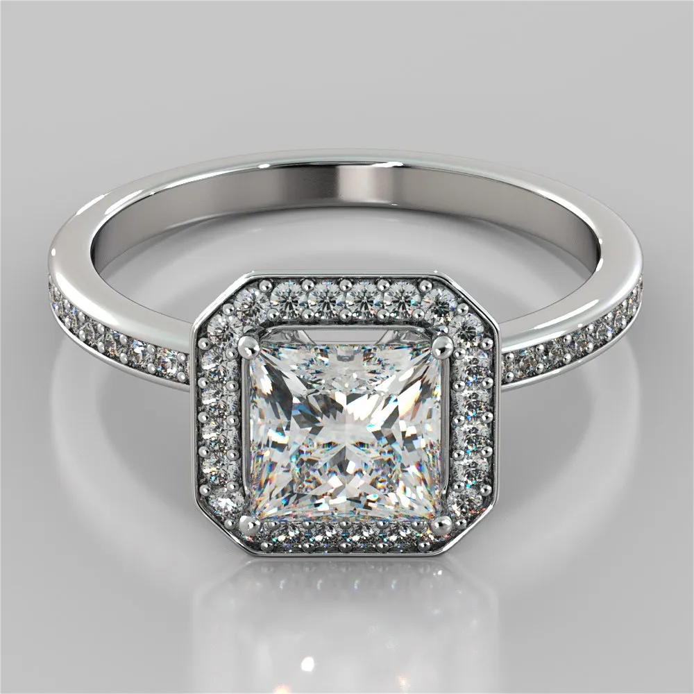 Princess Cut Pavé Style Halo Engagement Ring