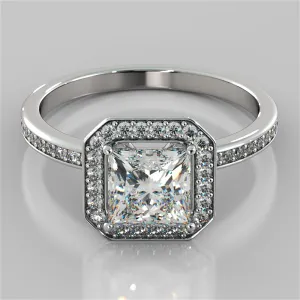 Princess Cut Pavé Style Halo Engagement Ring
