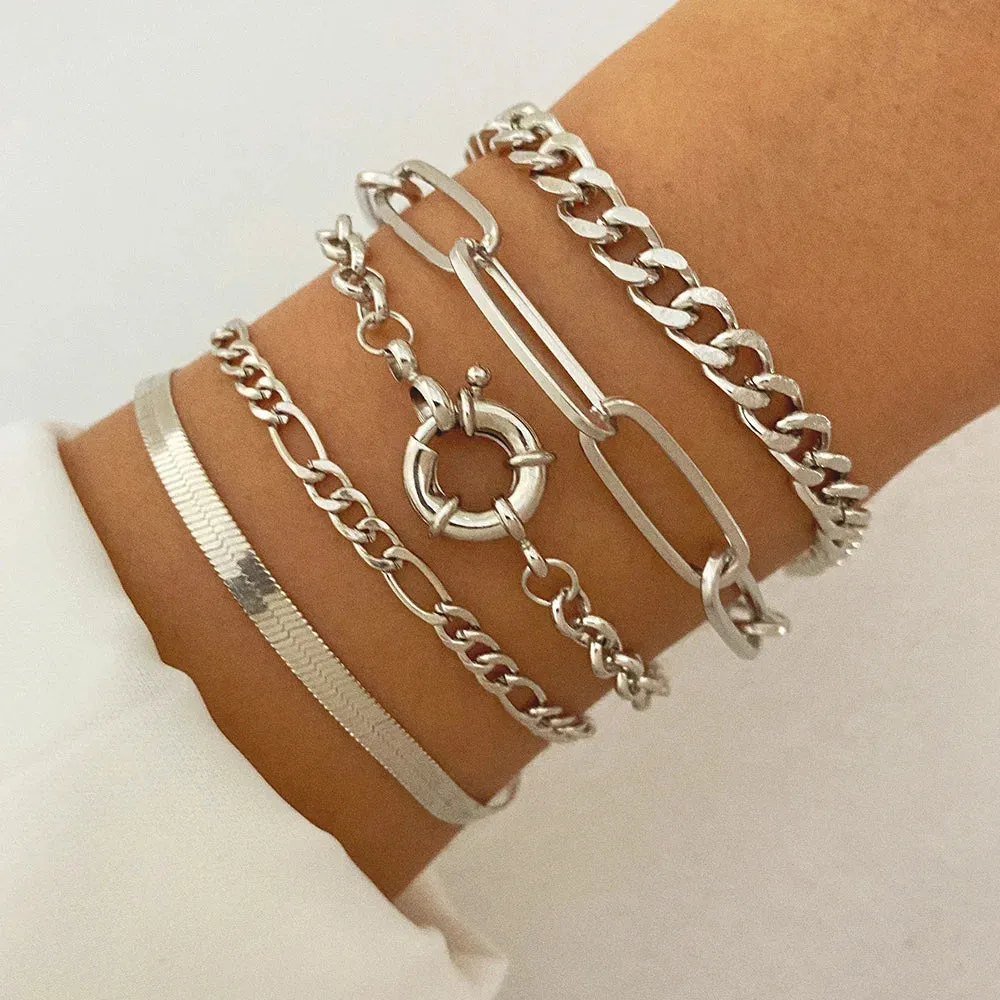 Punk Cuban Chain Bracelets Set for Women
