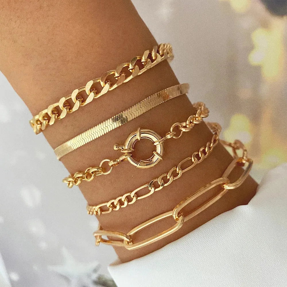 Punk Cuban Chain Bracelets Set for Women