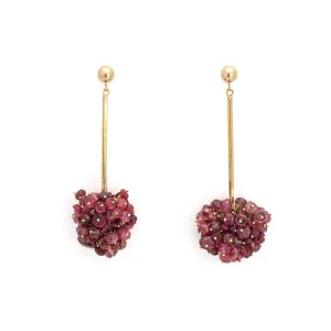 Raspberry Drop Earrings Pink Tourmaline Cluster Vintage 14k Yellow Gold 2" Drops