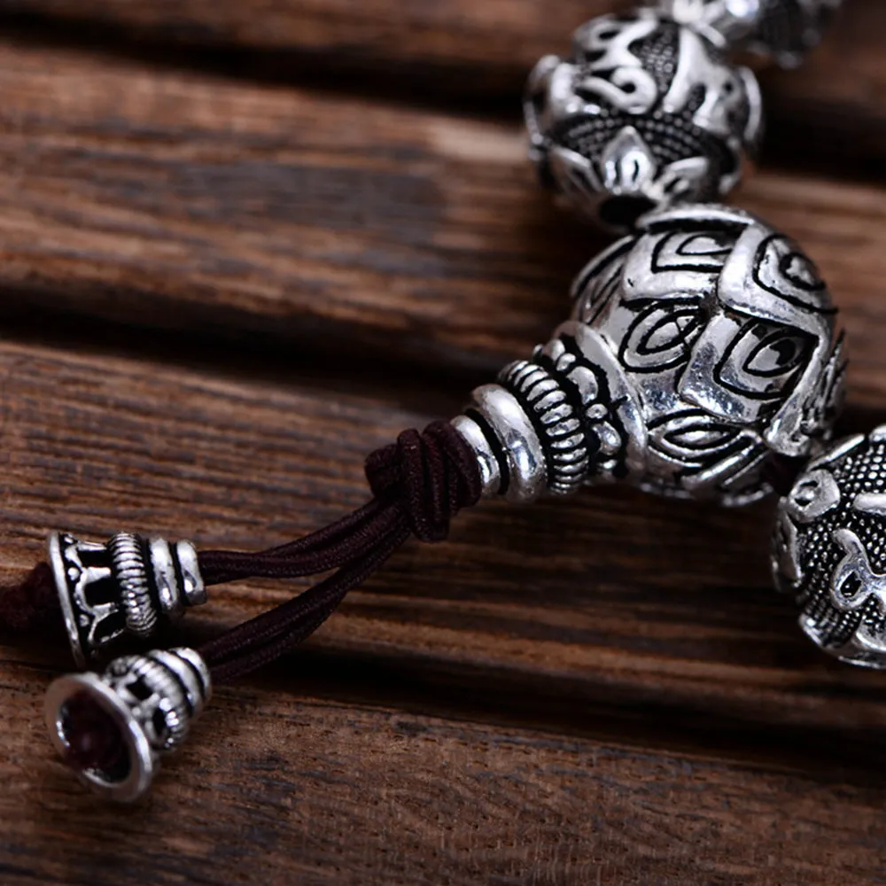 Real Solid 925 Sterling Silver Bracelets Beaded Buddha Beads Elastic Jewelry