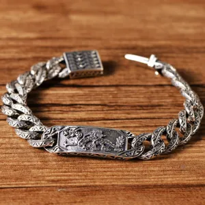 Real Solid 925 Sterling Silver Bracelets Cuban Link Chain Dragon Animals Punk Jewelry 7.9"