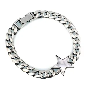 Real Solid 925 Sterling Silver Bracelets Cuban Link Chain Star Pentagram Jewelry 8.7"