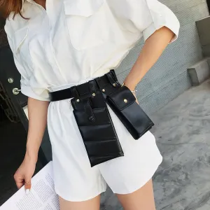 Realaiot 2 Pcs Women Waist Bag Hip Hop Leather Belt Bags Tactical Crossbody Chest Bag Female Fanny Pack Small Designer Luxury Hip Pocket