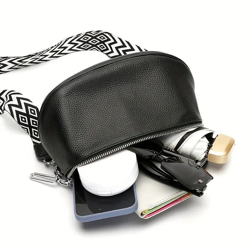 realaiot  Minimalist Genuine Leather Chest Bag, Versatile Crossbody Fanny Pack, All-Match Sling Bag & Waist Purse