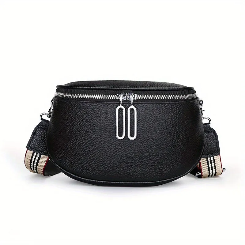 realaiot  Minimalist Genuine Leather Chest Bag, Versatile Crossbody Fanny Pack, All-Match Sling Bag & Waist Purse