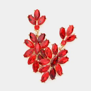 Red Crystal Oval Cluster Vine Pageant Earrings on Gold  | 366851