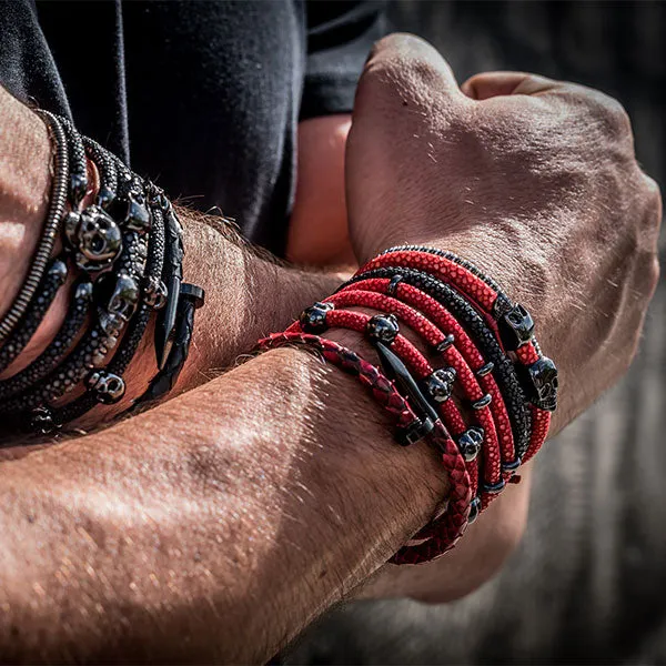 Red Double Stingray Leather with Black PVD