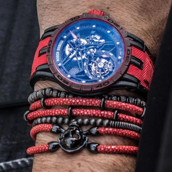 Red Double Stingray Leather with Black PVD