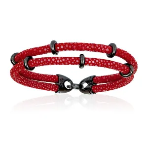 Red Double Stingray Leather with Black PVD
