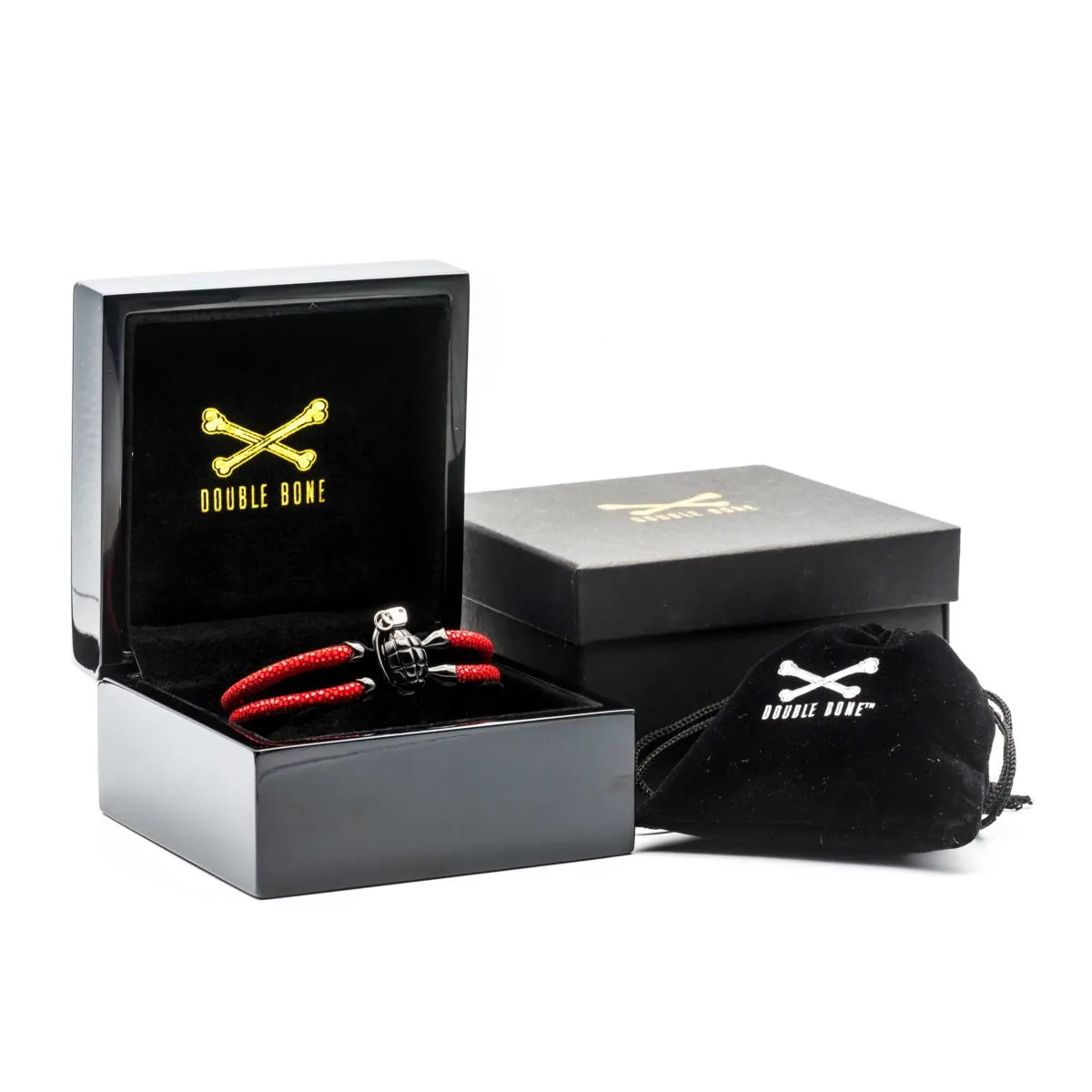 Red Stingray Bracelet With Black PVD Grenade