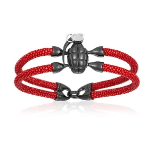 Red Stingray Bracelet With Black PVD Grenade