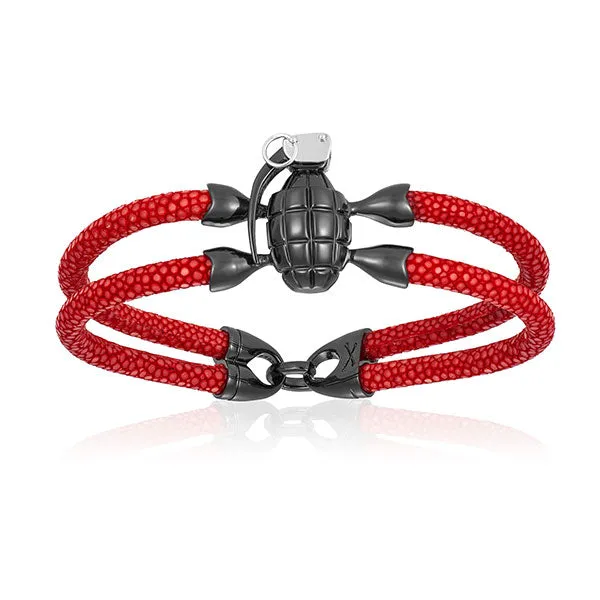 Red Stingray Bracelet With Black PVD Grenade
