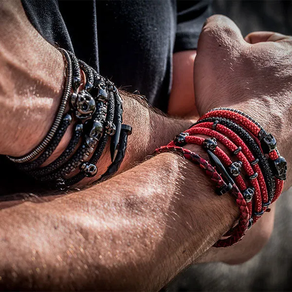 Red Stingray Leather with Black PVD Double Skull