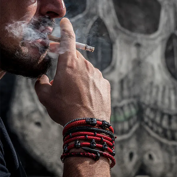 Red Stingray Leather with Black PVD Double Skull