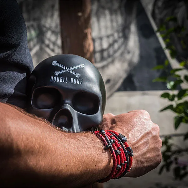 Red Stingray Leather with Black PVD Double Skull