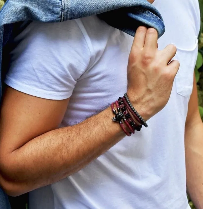 Red wine stingray bracelet with Black PVD Studs
