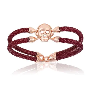 Red wine stingray bracelet with rose gold skull (Unisex)