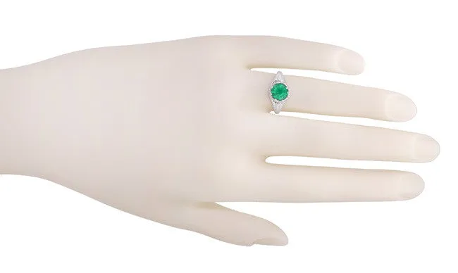 Regal Emerald Crown Engagement Ring in 14 Karat White Gold