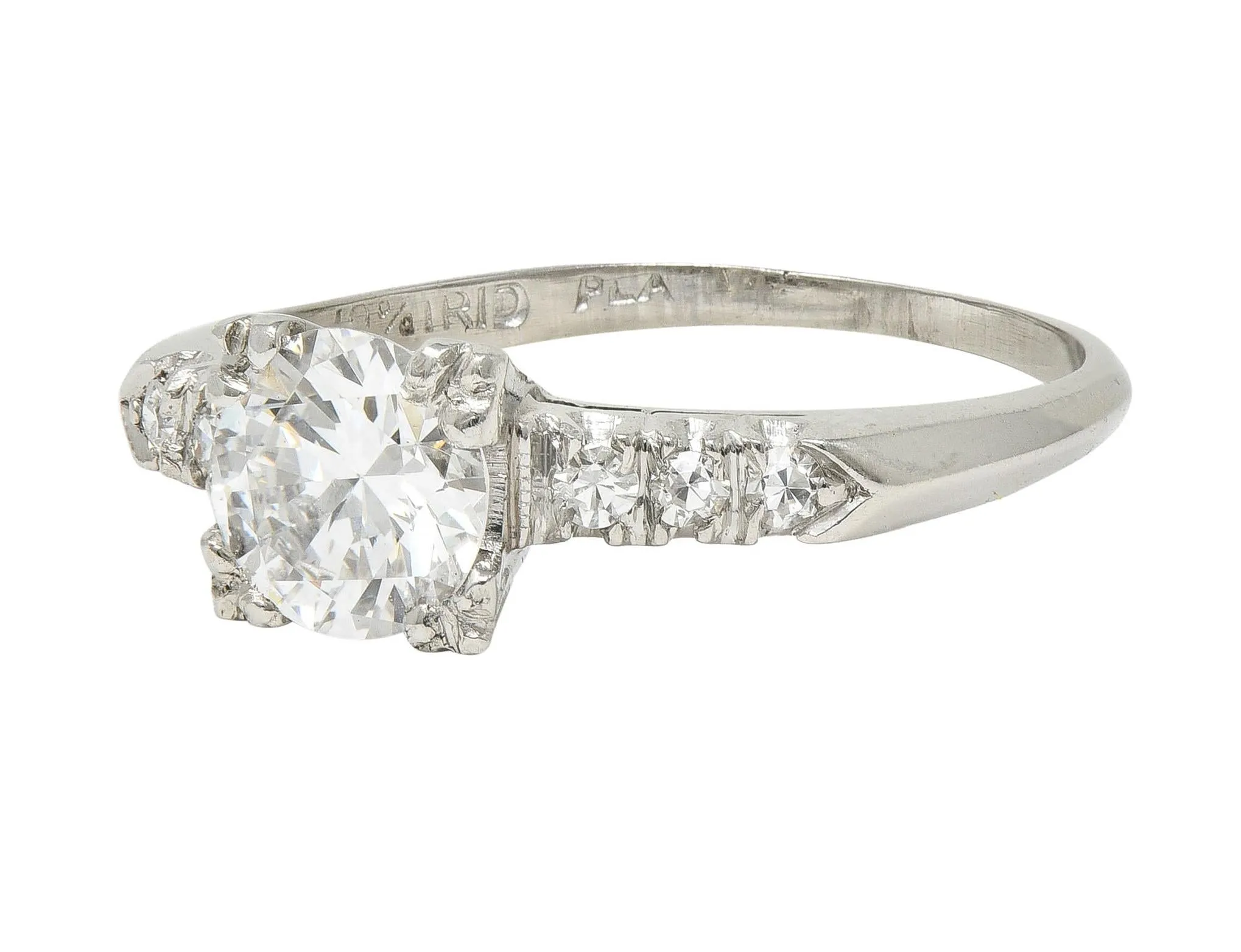 Retro 0.68 CTW Transitional Cut Diamond Platinum Fishtail Vintage Engagement Ring