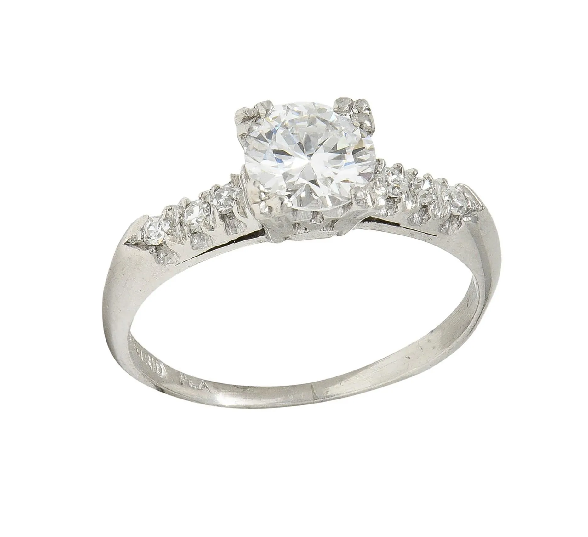Retro 0.68 CTW Transitional Cut Diamond Platinum Fishtail Vintage Engagement Ring
