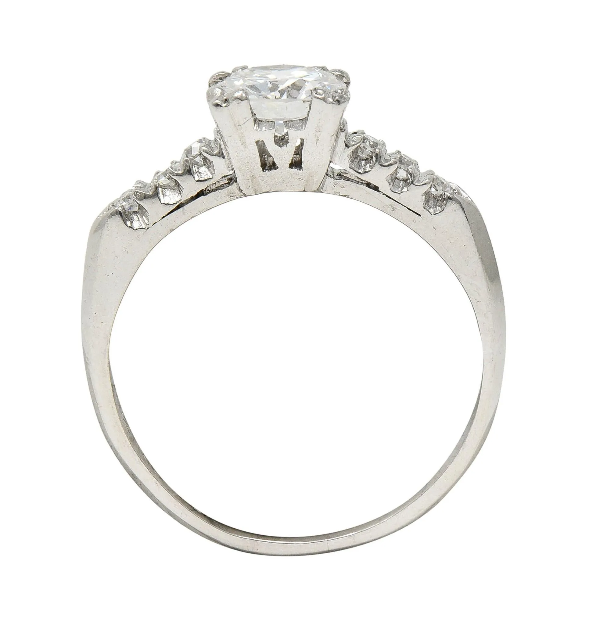 Retro 0.68 CTW Transitional Cut Diamond Platinum Fishtail Vintage Engagement Ring