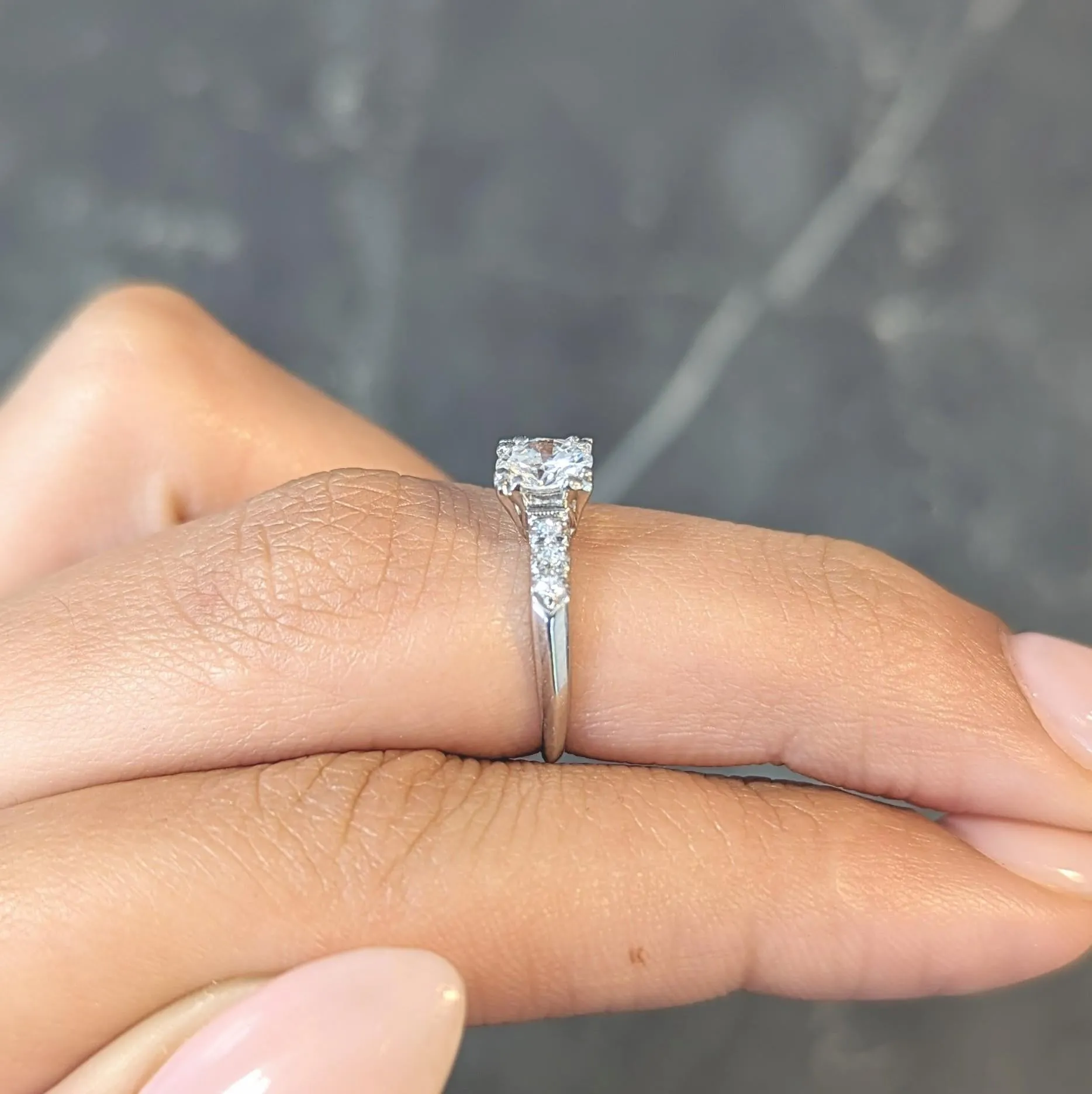 Retro 0.68 CTW Transitional Cut Diamond Platinum Fishtail Vintage Engagement Ring