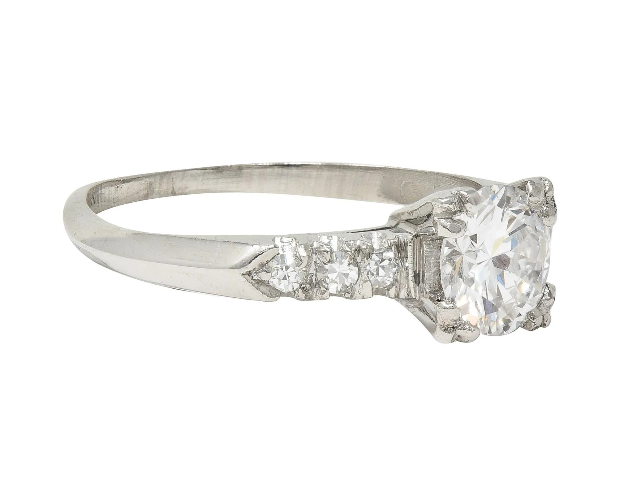 Retro 0.68 CTW Transitional Cut Diamond Platinum Fishtail Vintage Engagement Ring