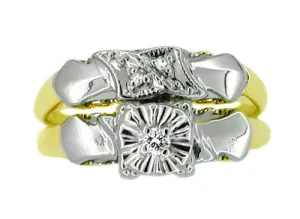 Retro Moderne Diamond Wedding Set in 14 Karat White and Yellow Gold