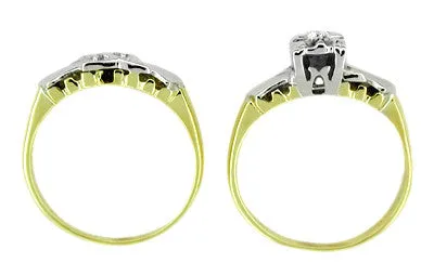 Retro Moderne Diamond Wedding Set in 14 Karat White and Yellow Gold
