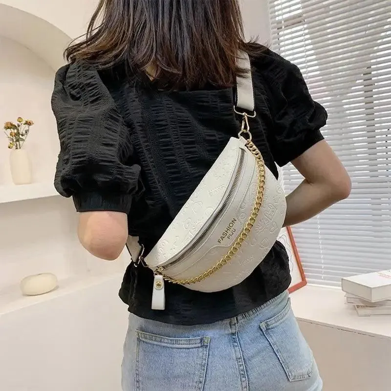 Retro Waist Bag PU Leather Fanny Pack Purse Leather with Gold Chain Strap Stylish New Design  Waist Pack Women Belt Bag Multifunctional Chest Bag