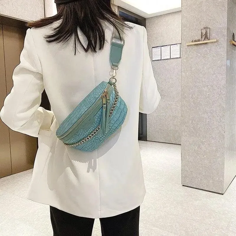 Retro Waist Bag PU Leather Fanny Pack Purse Leather with Gold Chain Strap Stylish New Design  Waist Pack Women Belt Bag Multifunctional Chest Bag