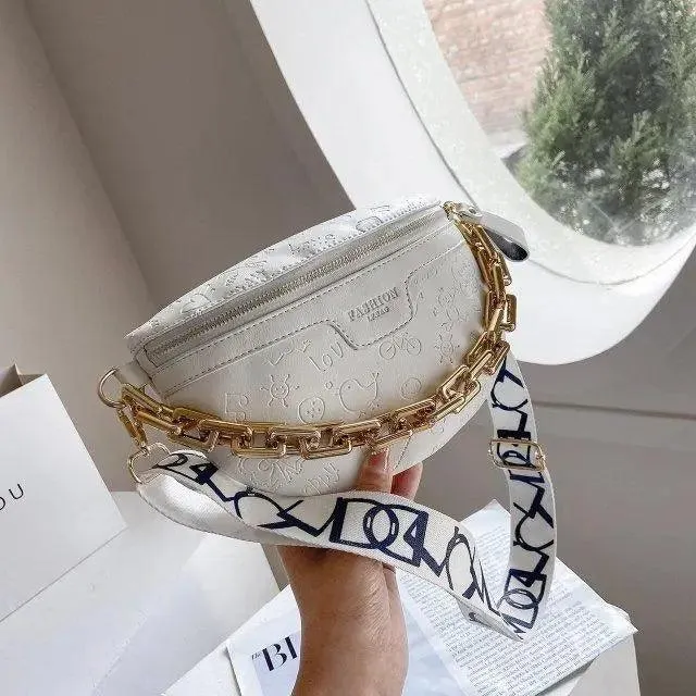 Retro Waist Bag PU Leather Fanny Pack Purse Leather with Gold Chain Strap Stylish New Design  Waist Pack Women Belt Bag Multifunctional Chest Bag