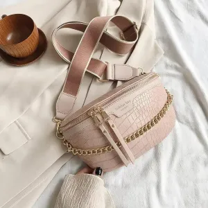 Retro Waist Bag PU Leather Fanny Pack Purse Leather with Gold Chain Strap Stylish New Design  Waist Pack Women Belt Bag Multifunctional Chest Bag