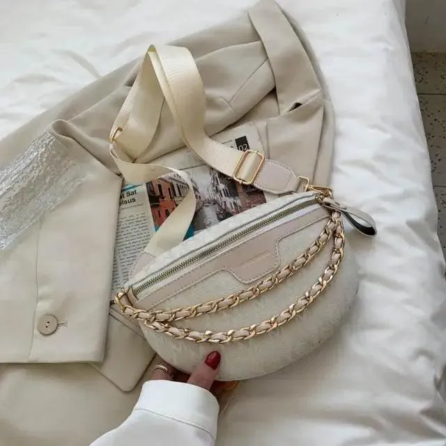 Retro Waist Bag PU Leather Fanny Pack Purse Leather with Gold Chain Strap Stylish New Design  Waist Pack Women Belt Bag Multifunctional Chest Bag