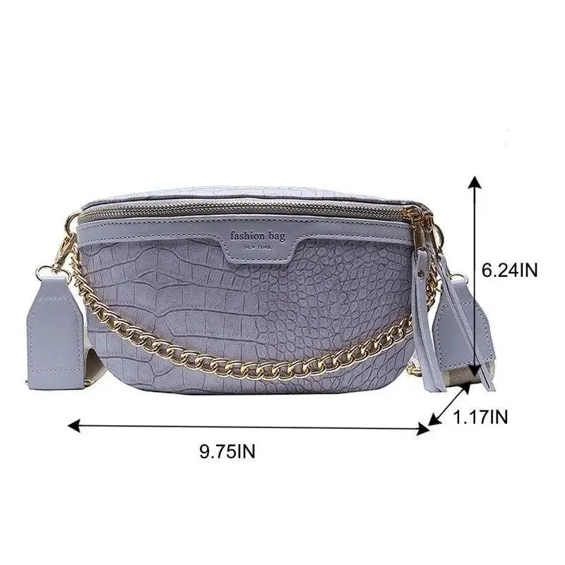Retro Waist Bag PU Leather Fanny Pack Purse Leather with Gold Chain Strap Stylish New Design  Waist Pack Women Belt Bag Multifunctional Chest Bag