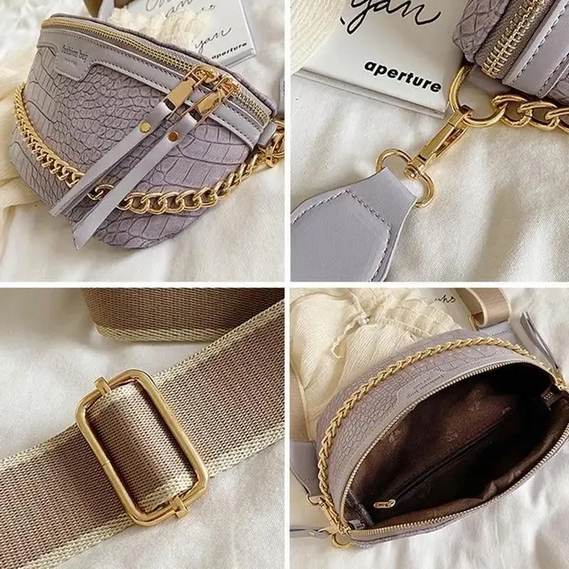 Retro Waist Bag PU Leather Fanny Pack Purse Leather with Gold Chain Strap Stylish New Design  Waist Pack Women Belt Bag Multifunctional Chest Bag