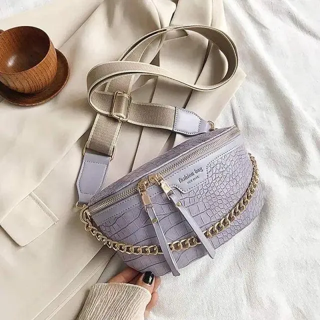 Retro Waist Bag PU Leather Fanny Pack Purse Leather with Gold Chain Strap Stylish New Design  Waist Pack Women Belt Bag Multifunctional Chest Bag
