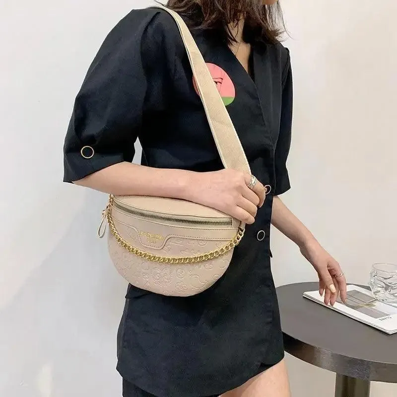 Retro Waist Bag PU Leather Fanny Pack Purse Leather with Gold Chain Strap Stylish New Design  Waist Pack Women Belt Bag Multifunctional Chest Bag