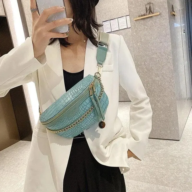Retro Waist Bag PU Leather Fanny Pack Purse Leather with Gold Chain Strap Stylish New Design  Waist Pack Women Belt Bag Multifunctional Chest Bag