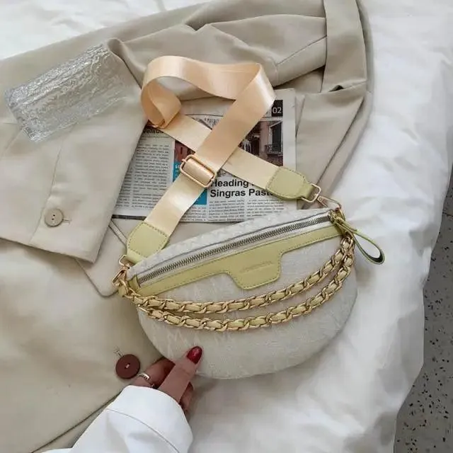 Retro Waist Bag PU Leather Fanny Pack Purse Leather with Gold Chain Strap Stylish New Design  Waist Pack Women Belt Bag Multifunctional Chest Bag