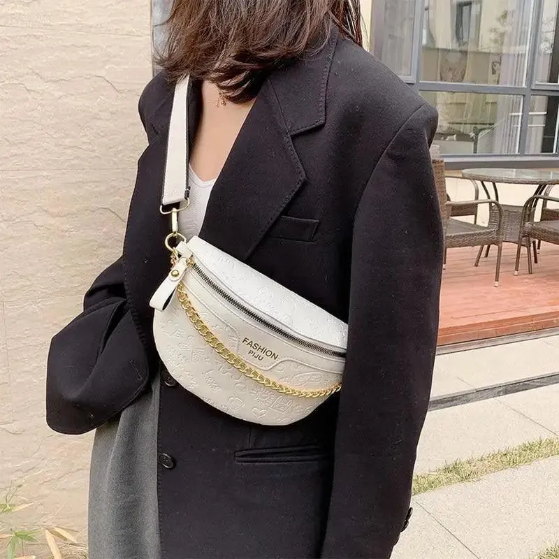 Retro Waist Bag PU Leather Fanny Pack Purse Leather with Gold Chain Strap Stylish New Design  Waist Pack Women Belt Bag Multifunctional Chest Bag